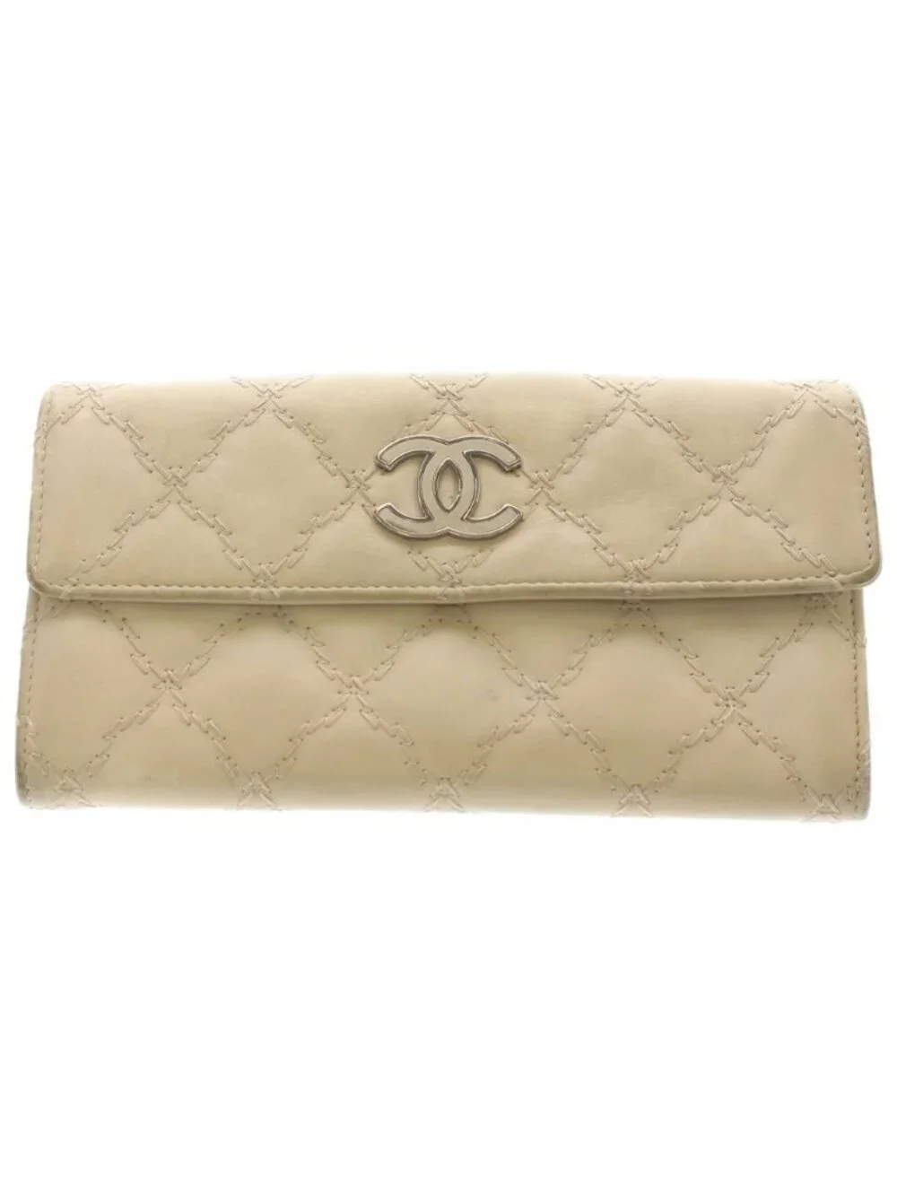 Chanel Quilting Wallet CC Logo Lambskin Quilted Leather Beige